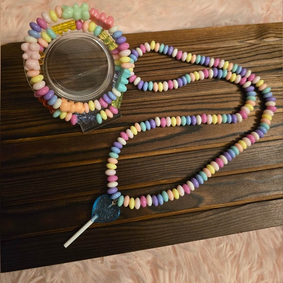 Handmade Candy Necklace with heart lollipop pendant and gummy bear bracelets! - Picture 10 of 12
